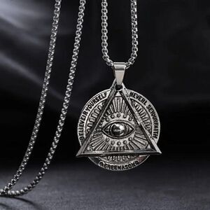 Stainless Steel Masonic Illuminati All Seeing Evil Eye Pendant Chain Necklace